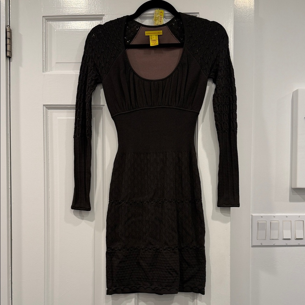 Catherine Malandrino Sccop Neck Brown Knit Dress